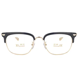 Classic half-frame optical glasses with sleek black and gold metal design for daily wear.