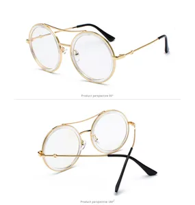 Gafas redondas vintage de metal con doble puente, monturas transparentes y negras.