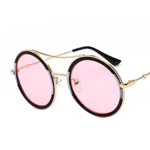 Gafas de Sol Redondas de Metal Retro Para Hombres Mujeres Doble Puente Gafas de Sol de Moda Literaria UV400 Lente Océano Gafas de Tendencia de Marco Completo