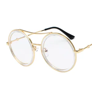 Gafas redondas vintage de metal para hombres y mujeres, montura óptica de doble puente.