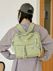 Sac à Dos en Nylon pour Femmes Minimaliste Urbain Couleur Unie Sac d École Respirant Léger Résistant à l Usure Sac à Dos de Banlieue pour Étudiants
