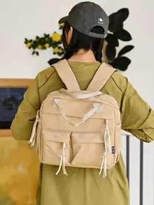 Petit sac à dos décontracté en nylon style coréen pour femme sac d'école beige khaki