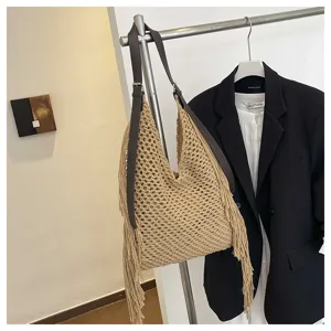 Sac cabas tissé creux artisanal vacances à la plage sac bandoulière décontracté grande capacité