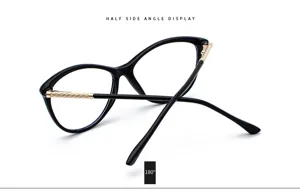 Black cat-eye anti-blue light glasses with gold temple details for women fashionable frames