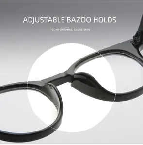 Nahaufnahme der schwarzen runden Blaulichtfilter Brille mit komfortablem Nasensteg.
