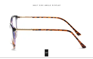 Cat-eye glasses detail view, tortoise temples and gold spring hinges close-up shot.