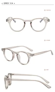 Graue runde Blaulichtfilter Brille, Vintage transparente Gläser Brillengestell 9274 Detail
