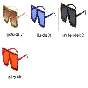 Occhiali da sole quadrati oversize con strass scintillanti, occhiali alla moda per donna.