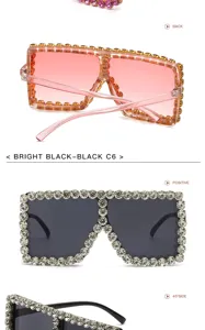 Occhiali da sole quadrati oversize con strass scintillanti per lo stile di moda donna.