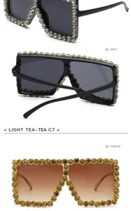 Occhiali da sole quadrati oversize con strass scintillanti moda di lusso per le donne