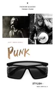 Grosse Schild Sonnenbrille Punk Stil Mode Unisex schwarze Sonnenbrille fuer den Alltag