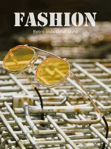 Lunettes de soleil steampunk double volet style rétro industriel monture dorée verres jaunes