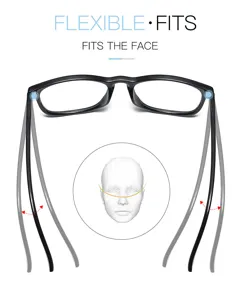 Gros plan sur la monture de lunettes noire et flexible conçue pour le confort quotidien.