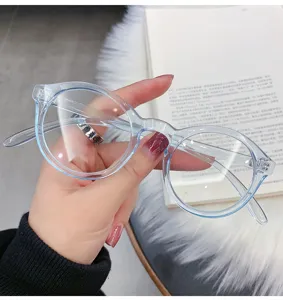 Gafas redondas transparentes luz azul montura clara elegante moda mujer uso diario uso
