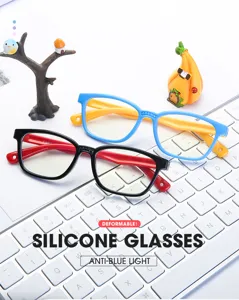 Detalle de las gafas anti luz azul para niños de silicona con montura flexible.