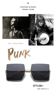 Nuevas gafas de sol cuadradas de metal con corte para mujer, estilo punk muy moderno.
