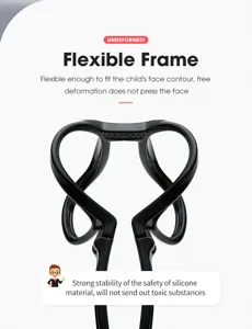 Primer plano de montura de gafas flexible de silicona para niños, suave y duradera.