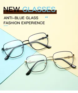 Detailed closeup of retro metal anti-blue light glasses showcasing stylish polygonal frames.