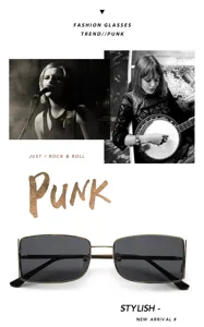 Gafas de sol cuadradas estilo punk vintage con montura metálica y patillas elegantes.