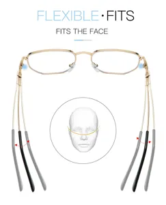 Detailed view of flexible metal blue light blocking glasses with adjustable temples and fit design.