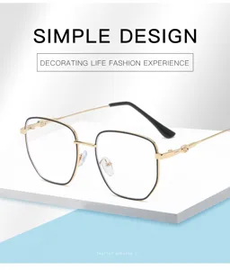 Retro metal polygonal anti-blue light glasses with stylish gold and black frame for daily wear.