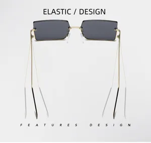 Gafas de sol cuadradas sin montura con patillas de metal y lentes oscuras para mujer.