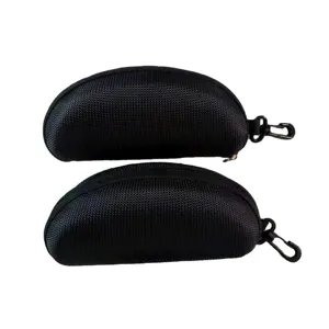 Black EVA zipper glasses case with hook hard shell protective sunglasses case portable pouch 2pcs