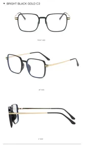 Vintage große quadratische Metallbrille schwarz gold optische Brille klare Gläser 1Stk