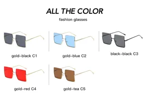 Gafas de sol cuadradas de moda sin montura con patillas de metal, varios colores disponibles.