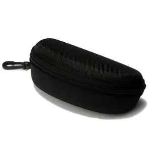 Black hard shell EVA zipper glasses case with portable plastic hook for daily protection