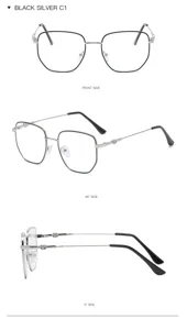 Vintage metal polygon anti-blue light glasses stylish unisex optical frame black silver