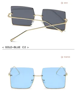Gafas de sol cuadradas sin montura de moda con armazon metalico y lentes elegantes para mujeres.