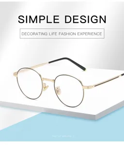 Retro metal round anti-blue light glasses with stylish thin gold frames for daily wear.