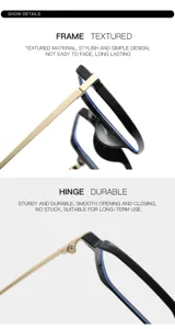 Detailansicht der Vintage-Viereck-Brille mit Metallgestell, strukturierter Design und Scharnier.