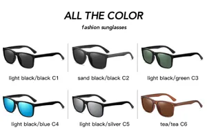 Square polarized sunglasses detail view showing multiple color options for outdoor driving.