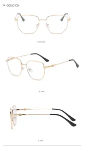 Gold metal irregular polygon blue light blocking glasses with stylish frames for daily wear.