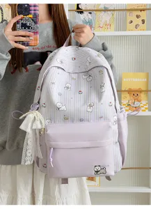 Japanese style cute cartoon puppy print large capacity school backpack for daily student use.