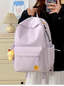 Casual minimalist nylon large capacity embroidered letter school backpack for student girls
