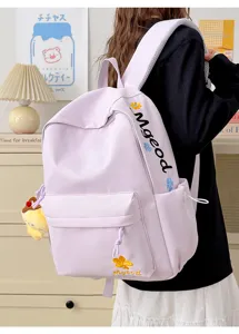 Literary simple nylon large capacity letter embroidered student backpack for daily use.