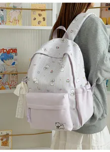 Cute Japanese style dog print plaid large capacity school backpack for students daily use.