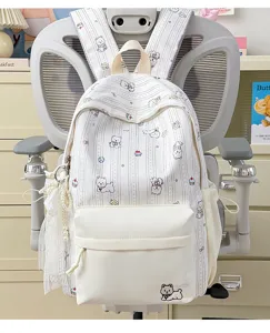 Cute Japanese style cute puppy print casual school backpack large capacity student white bookbag