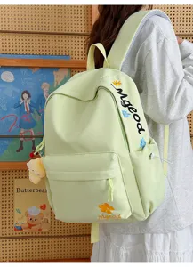 Light green nylon school backpack large capacity aesthetic casual bookbag for students daily use.