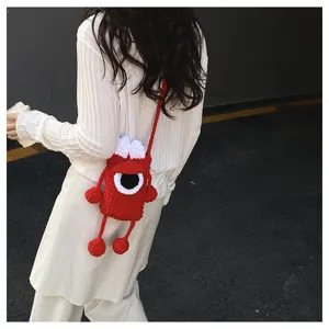 Handmade crochet cute big eye phone cross body bag fashion knit mini shoulder bag for women