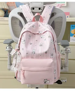Cute Japanese pink dog print backpack large capacity school bag for students teens daily use