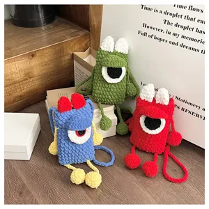 Handmade crochet cute big eye phone bag cross body plush bag cute cartoon style daily use