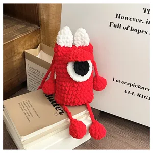 Cute handmade crochet one-eyed mobile phone bag knitted cross-body bag for women daily use