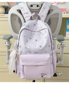 Japanese ins cute dog print school backpack large capacity student bookbag light purple