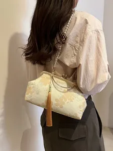 Chinesische vintage stil blumen bestickte abendtasche mit perlenriemen für frauen.