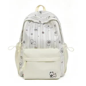 Cute Japanese style canvas school backpack with adorable dog print and spacious storage design