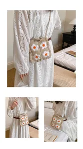 Borsa a tracolla da donna in maglia con fiori di margherita carina borsa quadrata chic casual